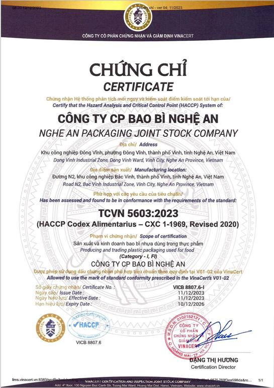 Chứng chỉ HACCP